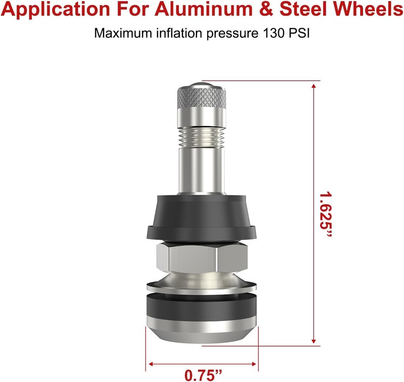SUN SOUL TR416 5pcs Metal Valve Stems Outer Mount Fits .453" & .625" Rim Holes, Silver, High-Pressure Clamp-in Tire Valves - Image 2